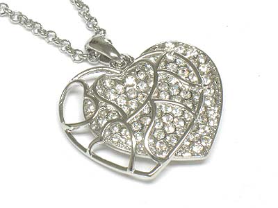 Crystal deco double heart pendant necklace 