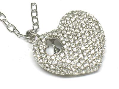 Crystal large thick heart pendant necklace 