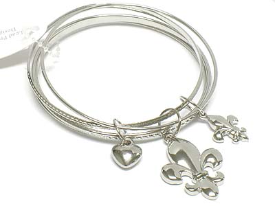 Multi metal fleur de lis charms bangle