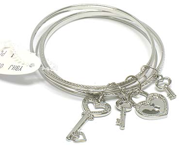 Multi metal lock and key charms  bangle