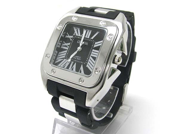 Square face color rubber band fashion watch