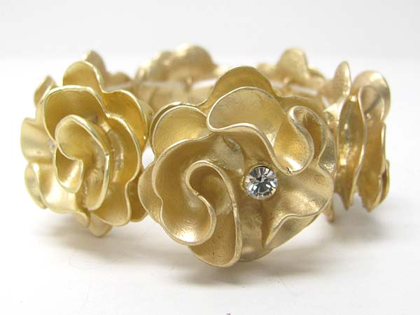 Crystal stud metal art design flower link stretch bracelet