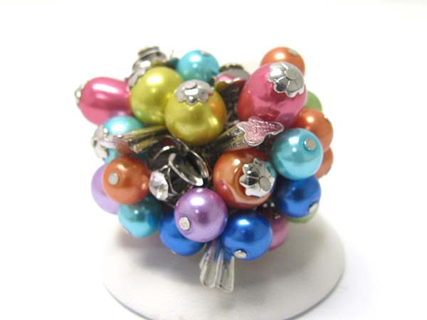 Mixed pearl beads chunky cluster stretch ring