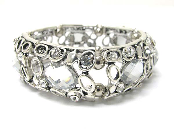 Crystal and glass stone deco metal stretch bracelet