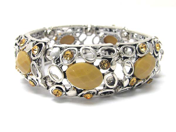 Crystal and glass stone deco metal stretch bracelet