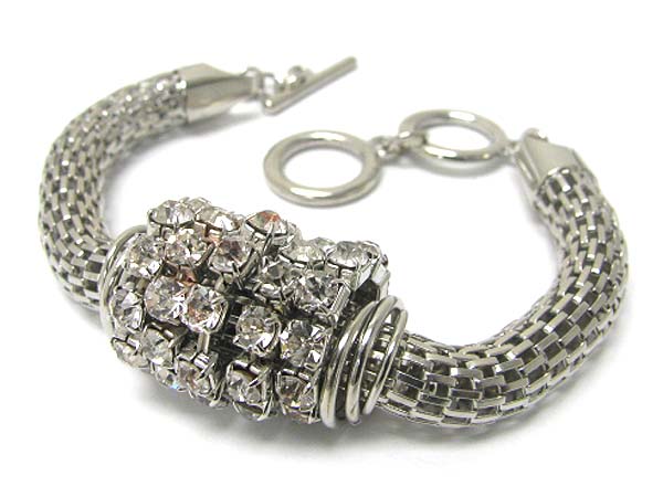 Rhinestone and metal tube chain link toggle bracelet