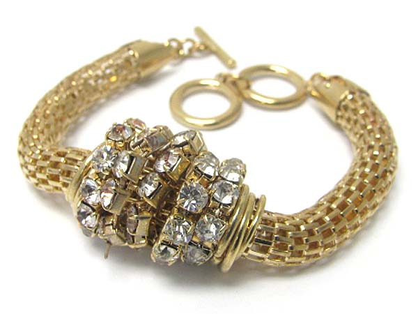 Rhinestone and metal tube chain link toggle bracelet