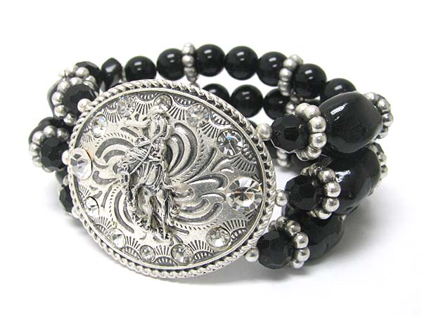 Crystal stud cow girl  theme buckle natural stone stretch bracelet