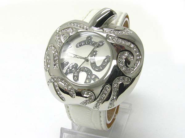 Crystal dial and large apple face leather band watch