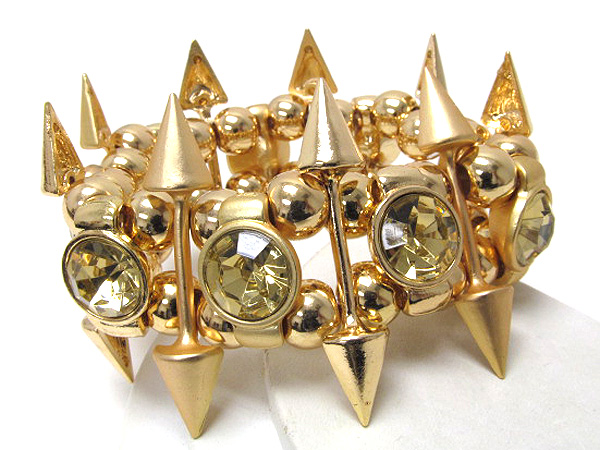 Multi fashion crystal and fashion metal spikes and metal balls stretch bracelet