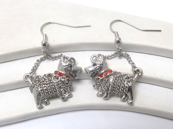 Crystal stud doggy with chain drop earring