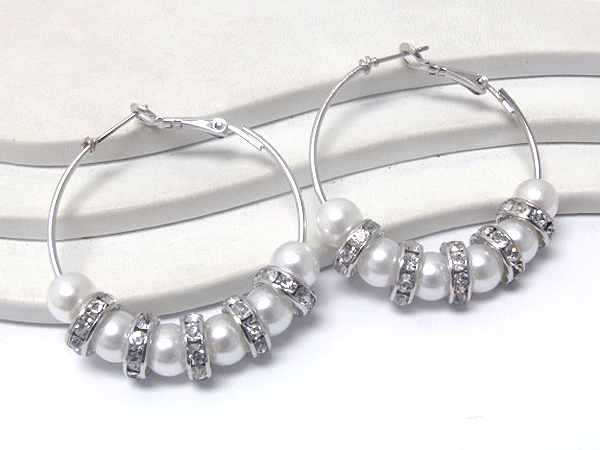 Crystal rondell and pearl hoop earring - hoops