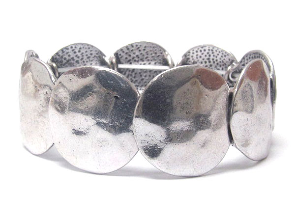 Metal round hammered casting metal link stretch bracelet