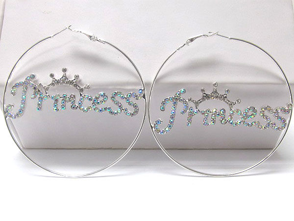 Crystal princess crown fashion hoop earring - hoops