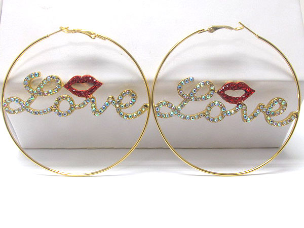 Crystal love with lip fashion hoop earring - hoops -valentine