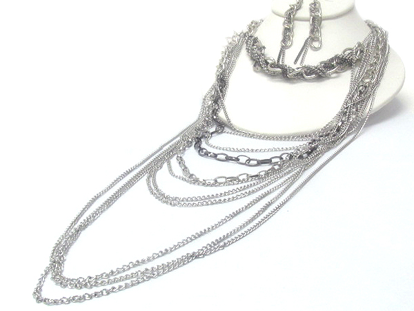 Multi fashion layer size chain lon necklace earring set 