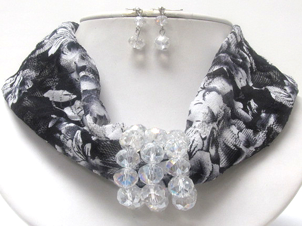 Three crystal glass ring fashion fabric necklace earring set