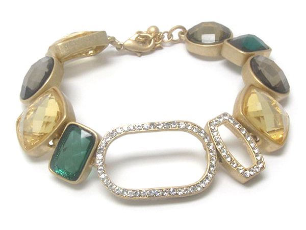 Multi fashion size glass on center crystal oval and rectangle chain bracelet