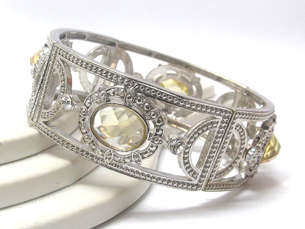 Crtstal filigree and oval glass stone stretch bracelet