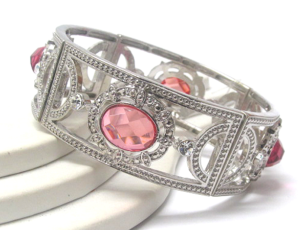 Crtstal filigree and oval glass stone stretch bracelet