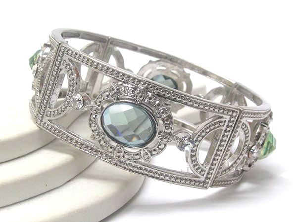 Crtstal filigree and oval glass stone stretch bracelet