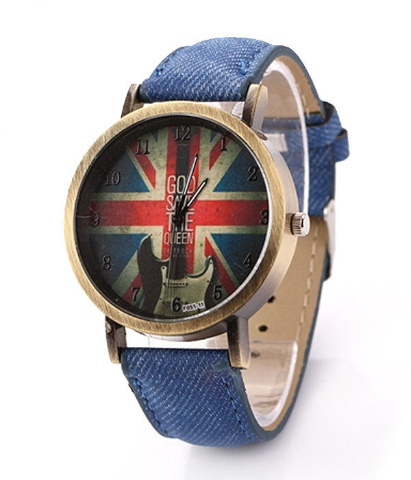 Uk union jack flag denim band watch