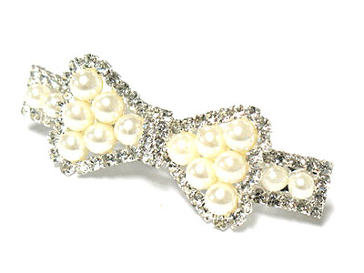 Crystal and pearl ribbon shape hair pin