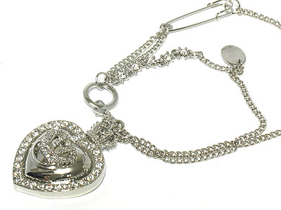 Designer style crown heart charm necklace