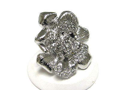 Crystal deco metal flower adjustable ring