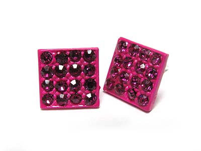 Crystal stud enamel metal square earring 