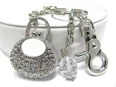 Crystal stud puffy handbag key chain charm