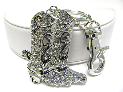 Crystal stud cowboy boots key chain charm