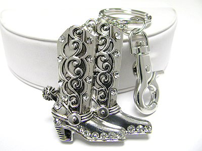 Crystal stud cowboy boots key chain charm