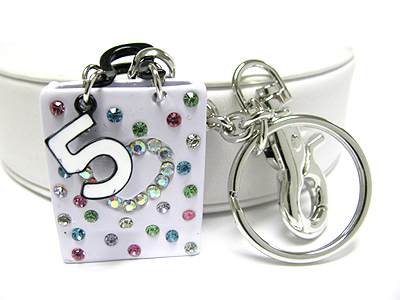 Crystal stud enamel metal shopping bag key chain charm