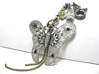 Burnish metal butterfly key chain charm