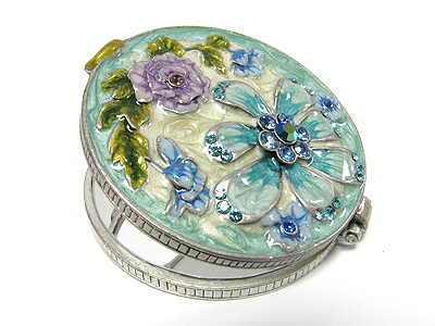 Crystal and epoxy art flower hand mirror