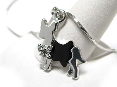 Made in korea whitegold plating crystal and jet glass shepard dog pendant necklace