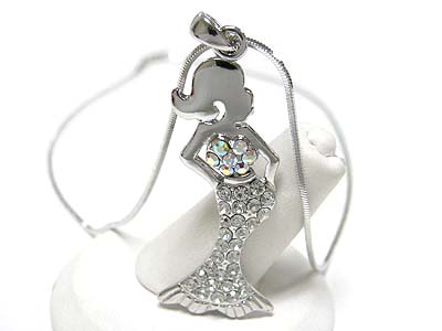 Made in korea whitegold plating crystal mermaid pendant necklace