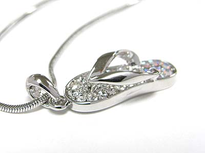 Made in korea whitegold plating crystal deco flipflop pendant necklace