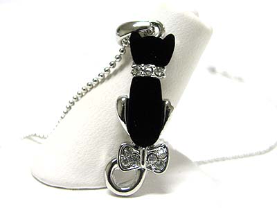 Made in korea whitegold plating crystal deco black cat pendant necklace