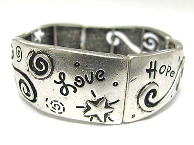 Love hope faith wide metal stretch bracelet