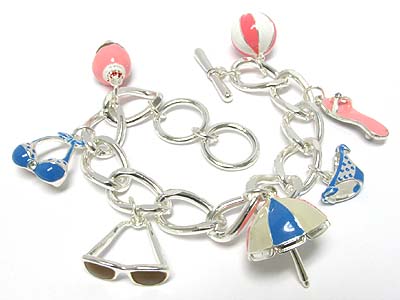 Summer beach theme miniature charm dangle toggle bracelet