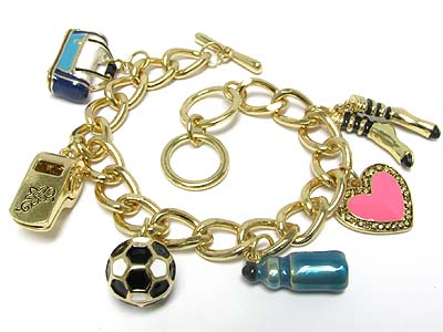 Sports club theme miniature charm dangle toggle bracelet