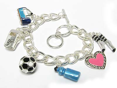 Sports club theme miniature charm dangle toggle bracelet