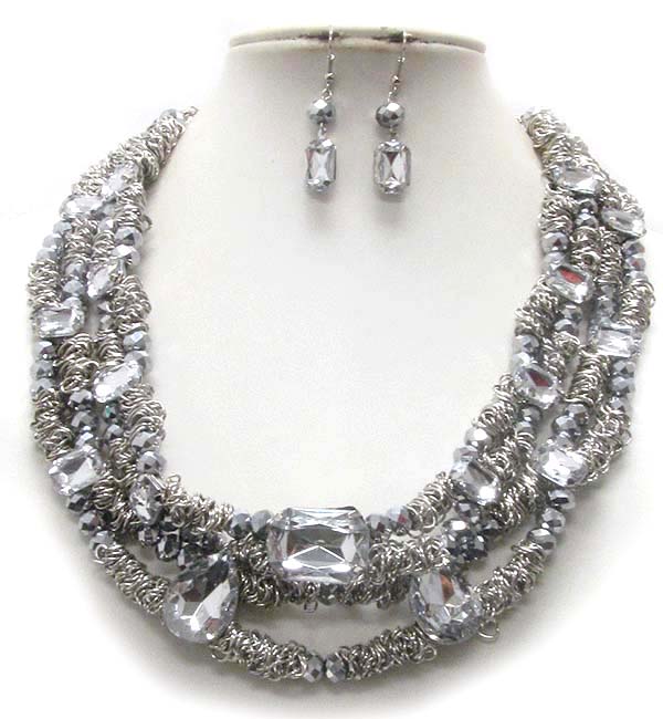 Multi shape crystal and twist chain necklace earring set