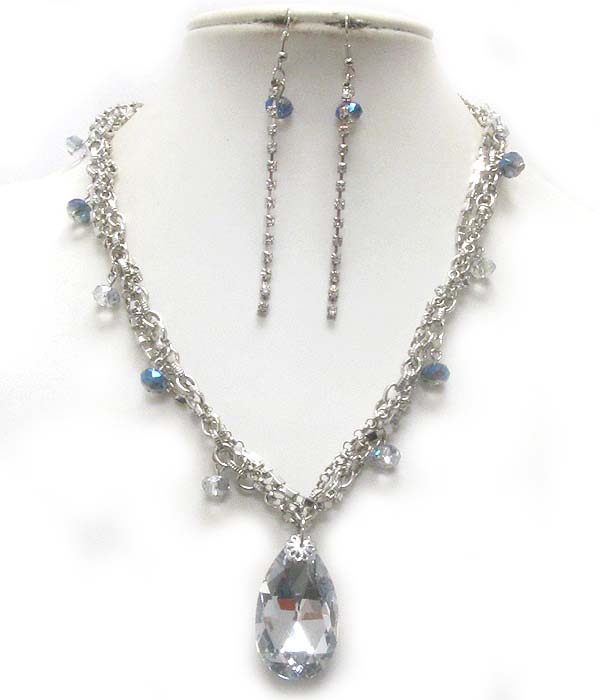 Teardrop facet glass pendant and multi crystal deco necklace earring set