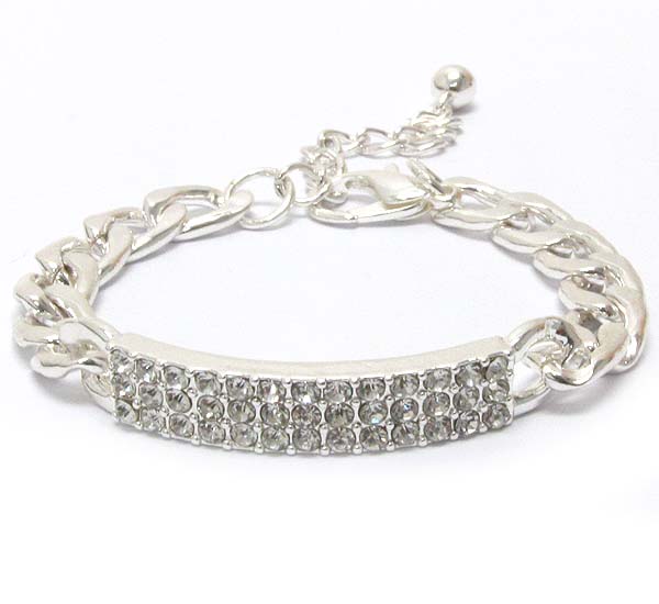 Crystal paved on curved metal plate and thick chain bracelet