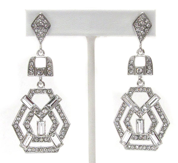 Multi crystal and baguette stone deco architectural design drop earring