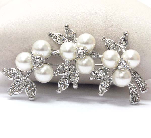 Multi peark and crystal deco flower brooch or pin