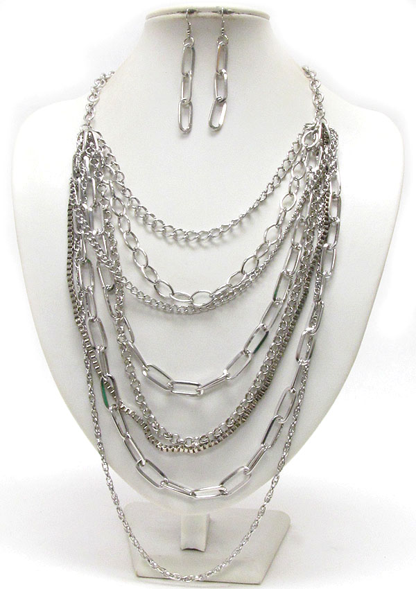 Multi shape chain mix drop necklace earring set